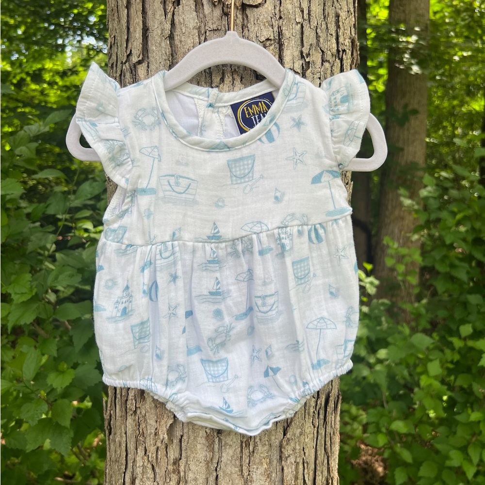 NWOT Girls Blue Beach-Print Baby One-Piece Bodysuit Bubble